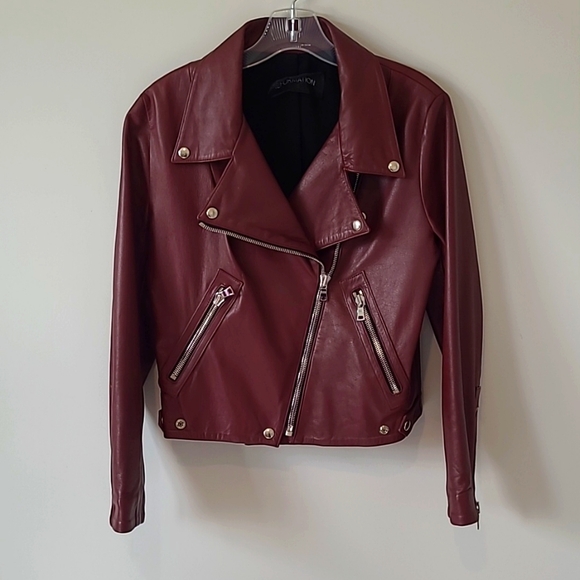 Reformation Biker Leather Jacket Berry/Burgundy - Picture 2 of 12